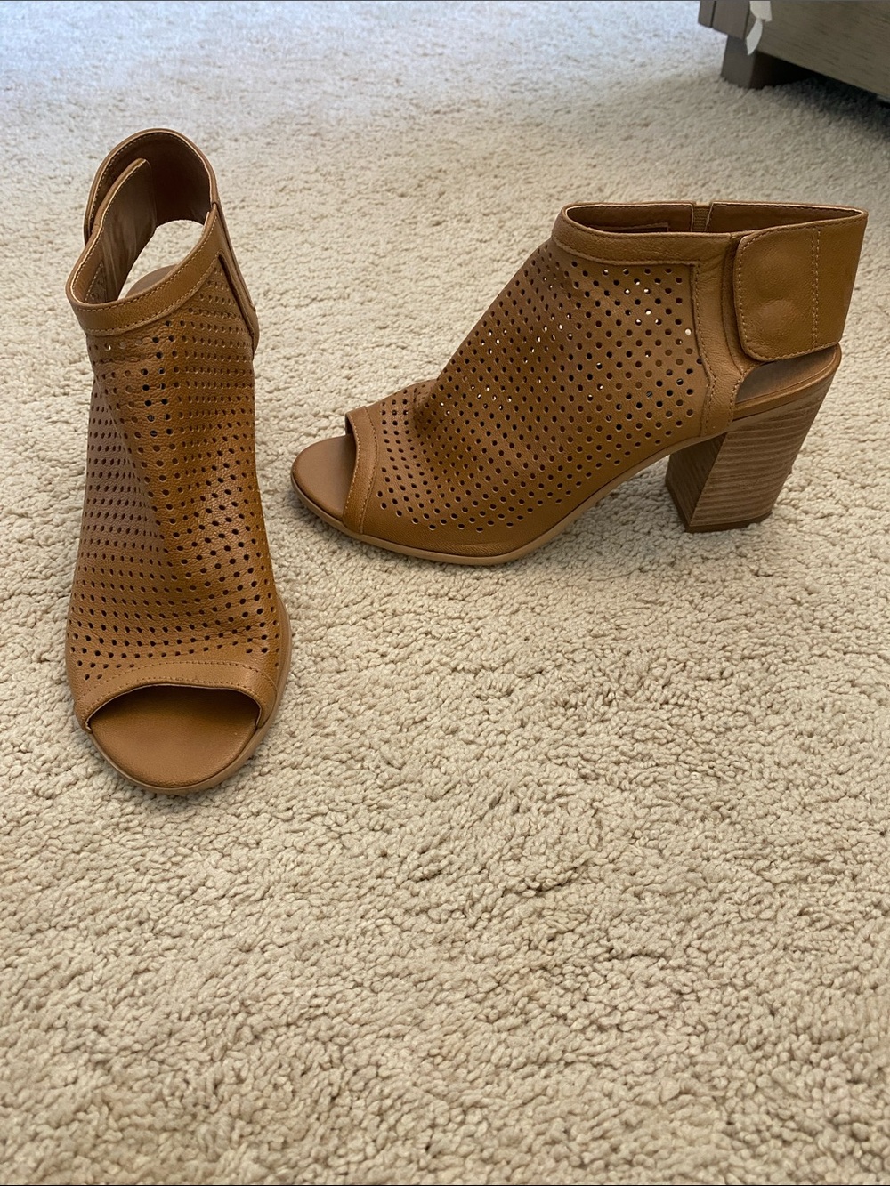 Steven By Steve Madden Tan Perforated Peep-Toe Block Heels